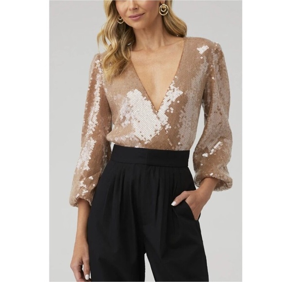 Bardot Verona Sequin Bodysuit NWT in Caramel Women’s Medium New - Picture 10 of 11